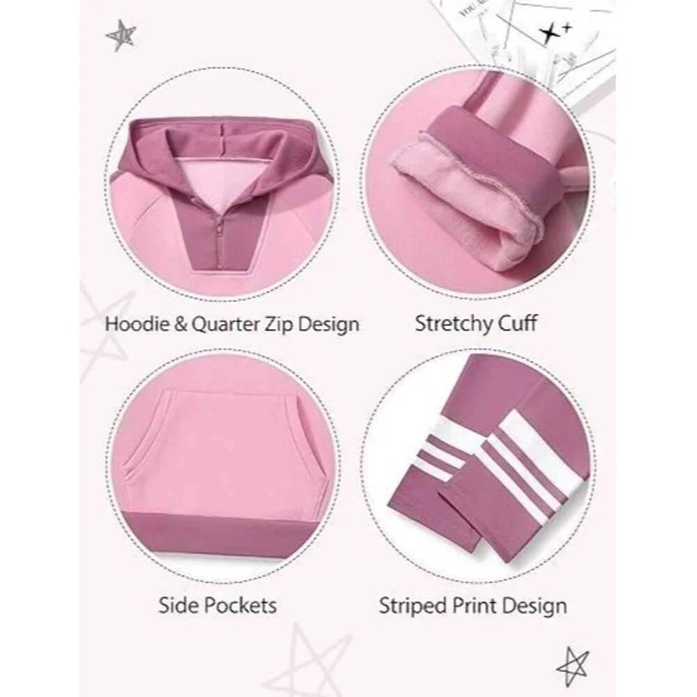 Girl’s 2 Piece Hoodie Sweatshirt Outfits Set 10-12Y 1/4 Zip Print Leggings